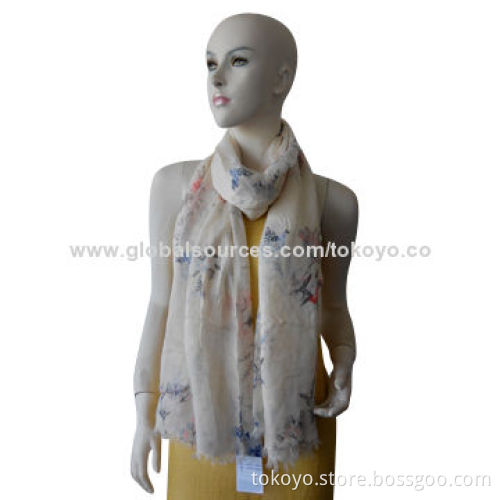 Spring woven scarf with screen printing, made of viscose and modal, size of 180*70+1.5cm
